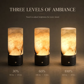 Natural Spanish Alabaster Cordless Rechargeable Table Lamp with 3-Level Dimmable Flicker-Free LED and Long-Lasting Battery Bedside Lamp