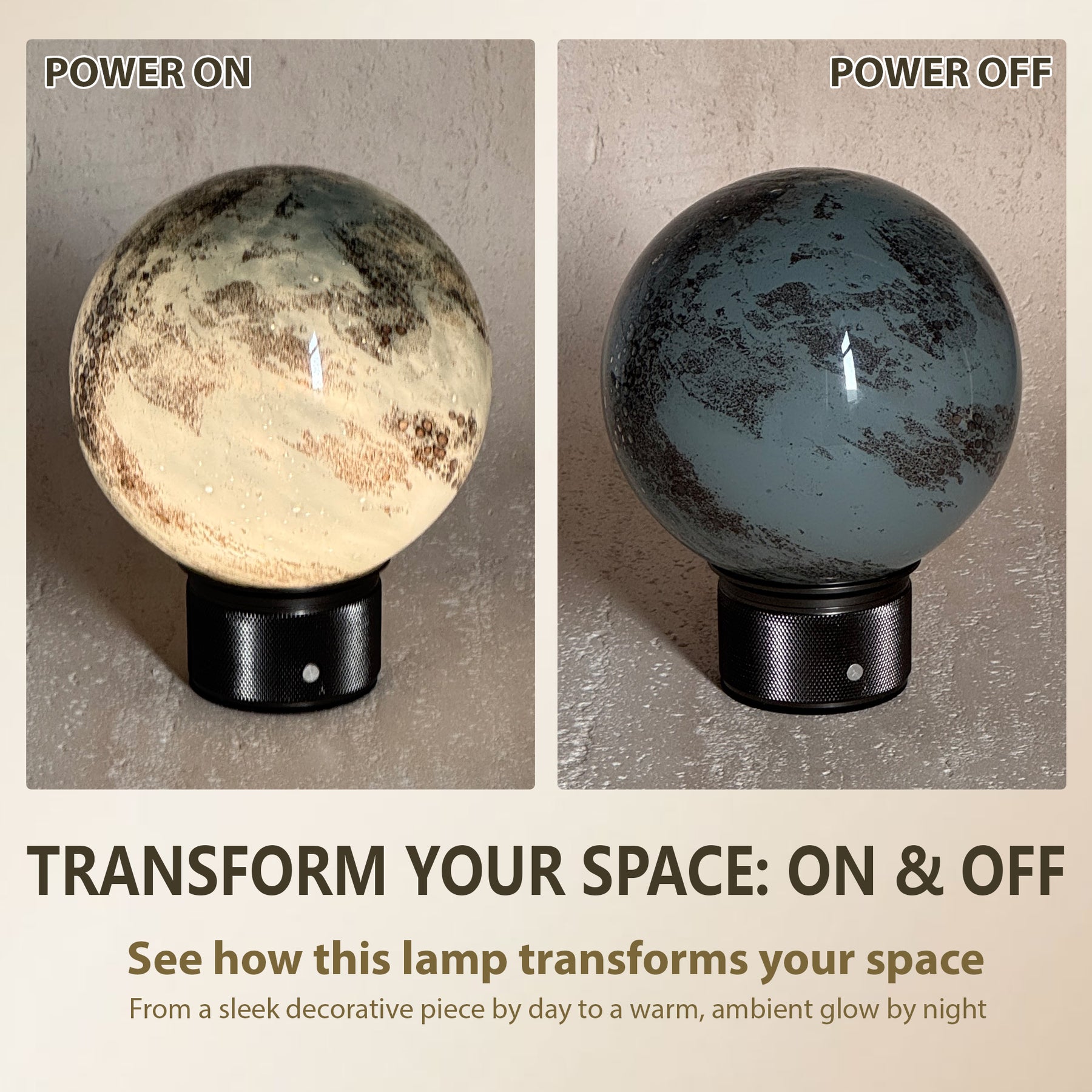 Hand-Blown Smoky Grey Glass Globe Cordless Rechargeable Table Lamp with Flicker-Free LED 3-Level Dimmable and Long-Lasting Battery Bedside Lamp
