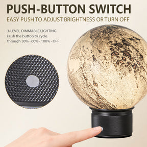 Hand-Blown Smoky Grey Glass Globe Cordless Rechargeable Table Lamp with Flicker-Free LED 3-Level Dimmable and Long-Lasting Battery Bedside Lamp