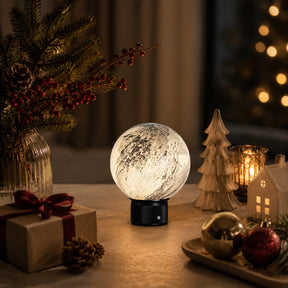 Hand-Blown Smoky Grey Glass Globe Cordless Rechargeable Table Lamp with Flicker-Free LED 3-Level Dimmable and Long-Lasting Battery Bedside Lamp