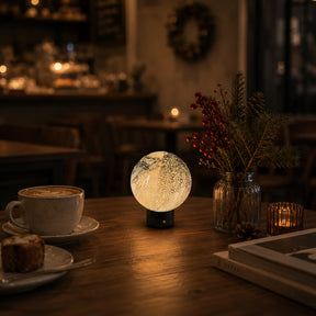 Hand-Blown Smoky Grey Glass Globe Cordless Rechargeable Table Lamp with Flicker-Free LED 3-Level Dimmable and Long-Lasting Battery Bedside Lamp