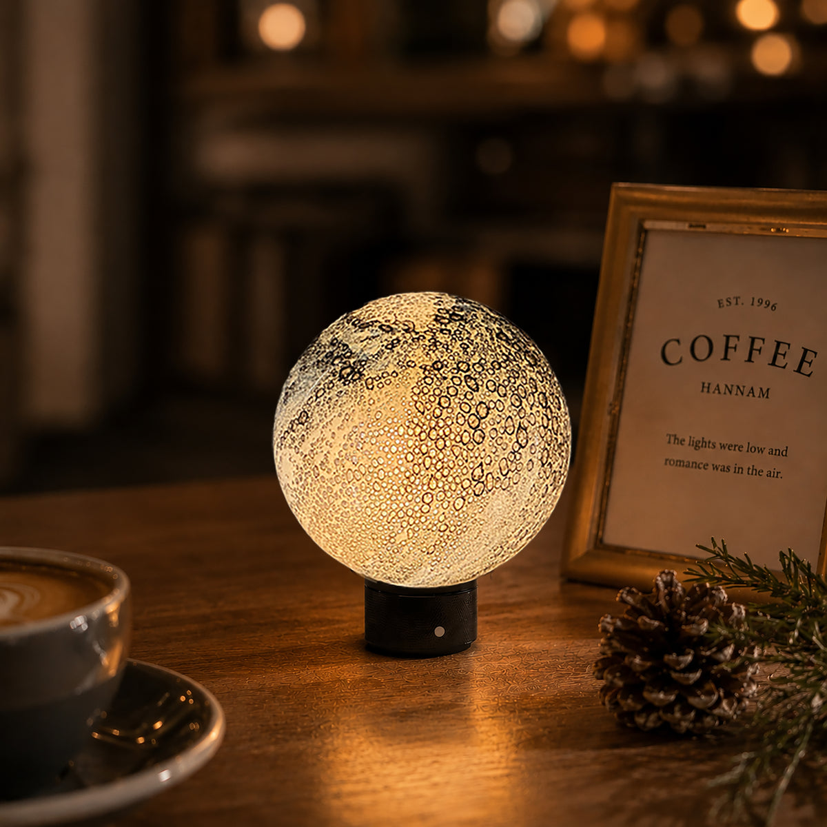 Hand-Blown Smoky Grey Glass Globe Cordless Rechargeable Table Lamp with Flicker-Free LED 3-Level Dimmable and Long-Lasting Battery Bedside Lamp