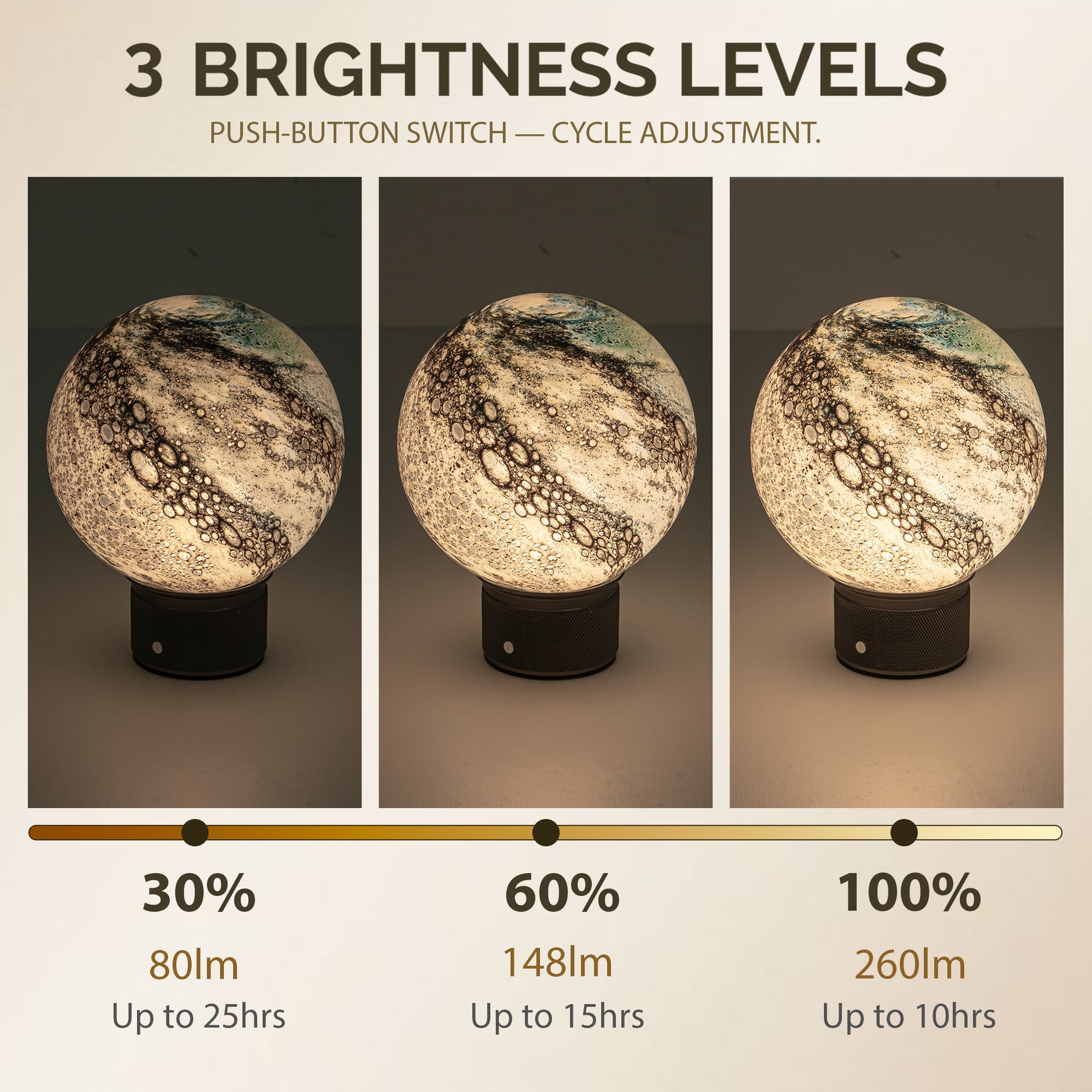 Hand-Blown Cosmic Blue Glass Globe Cordless Rechargeable Table Lamp with Flicker-Free LED 3-Level Dimmable and Long-Lasting Battery Bedside Lamp