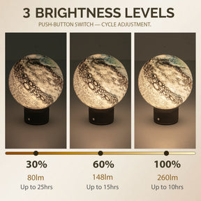 Hand-Blown Cosmic Blue Glass Globe Cordless Rechargeable Table Lamp with Flicker-Free LED 3-Level Dimmable and Long-Lasting Battery Bedside Lamp