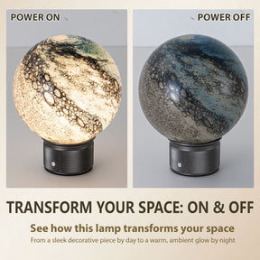Hand-Blown Cosmic Blue Glass Globe Cordless Rechargeable Table Lamp with Flicker-Free LED 3-Level Dimmable and Long-Lasting Battery Bedside Lamp