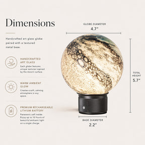 Hand-Blown Cosmic Blue Glass Globe Cordless Rechargeable Table Lamp with Flicker-Free LED 3-Level Dimmable and Long-Lasting Battery Bedside Lamp