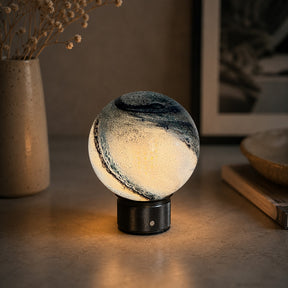 Hand-Blown Cosmic Blue Glass Globe Cordless Rechargeable Table Lamp with Flicker-Free LED 3-Level Dimmable and Long-Lasting Battery Bedside Lamp