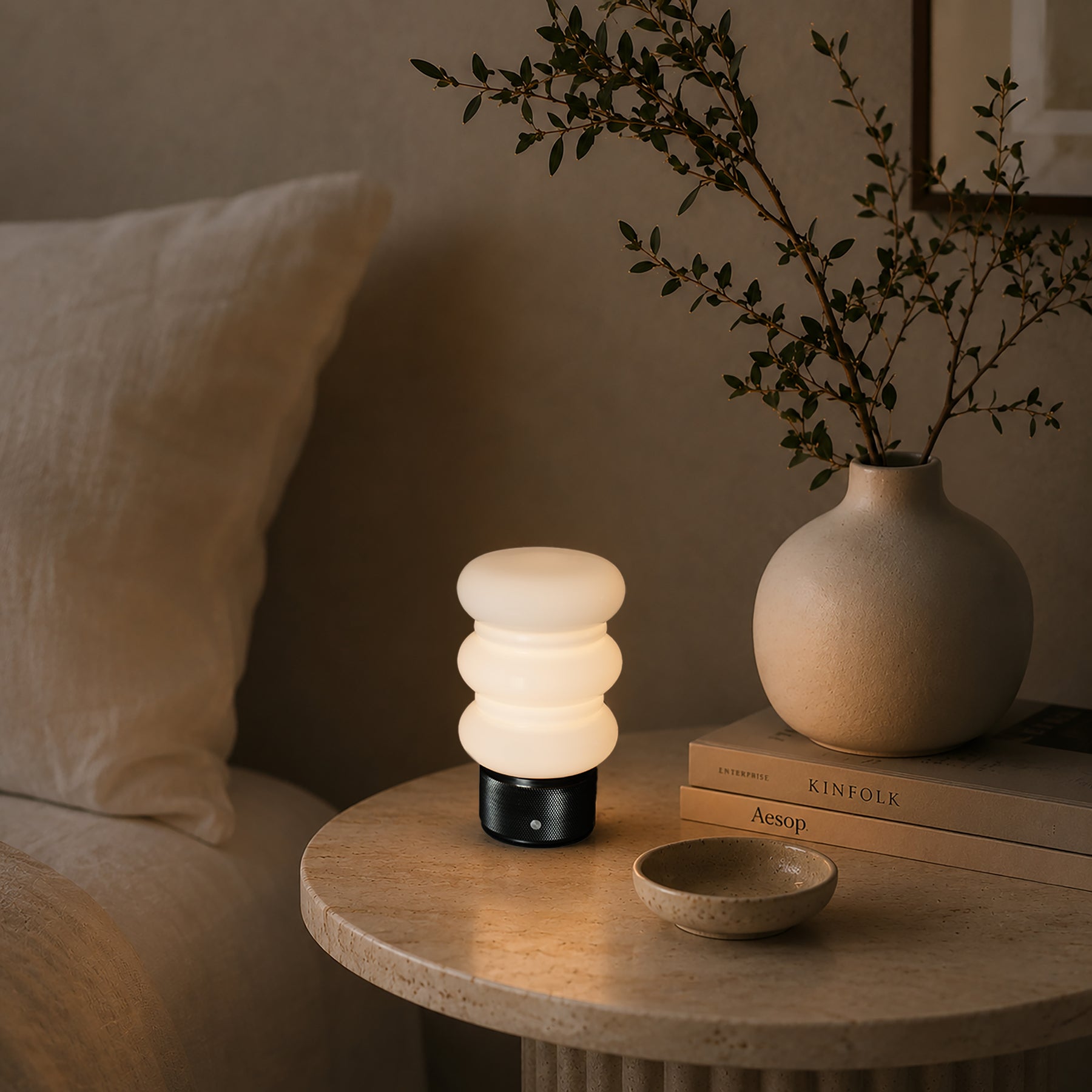 Opal Glass Cordless Rechargeable Table Lamp 3-Level Dimmable Flicker-Free LED Bedside Nightstand Lamp with Long-Lasting Battery for Bedroom