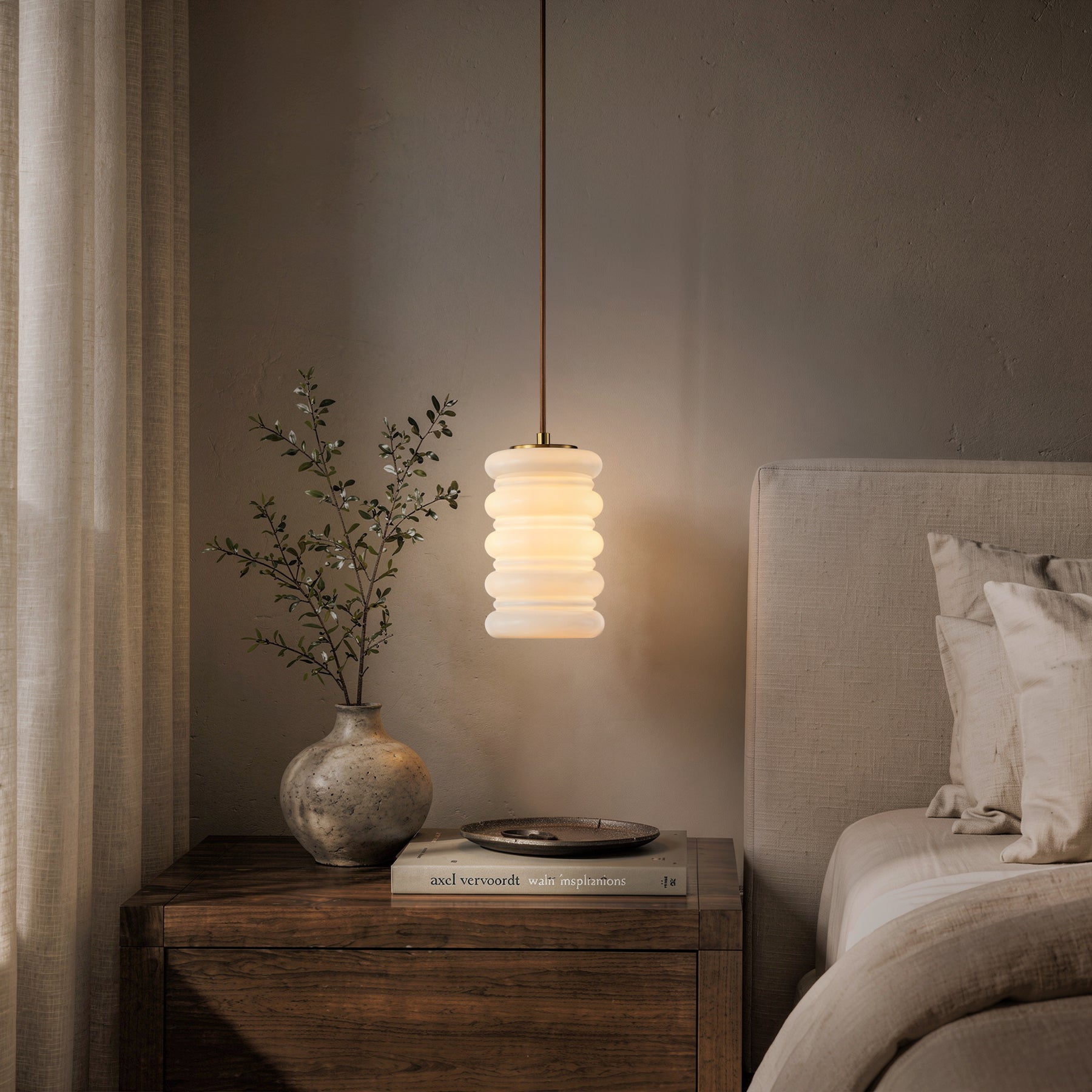 1-Light Modern Satin Brass Pendant Light for Kitchen Island Dining Room and Entryway with Stacked Opal Glass Shade