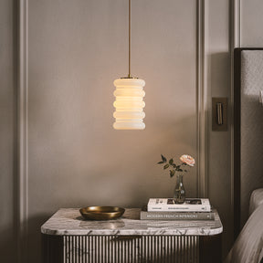 1-Light Modern Satin Brass Pendant Light for Kitchen Island Dining Room and Entryway with Stacked Opal Glass Shade
