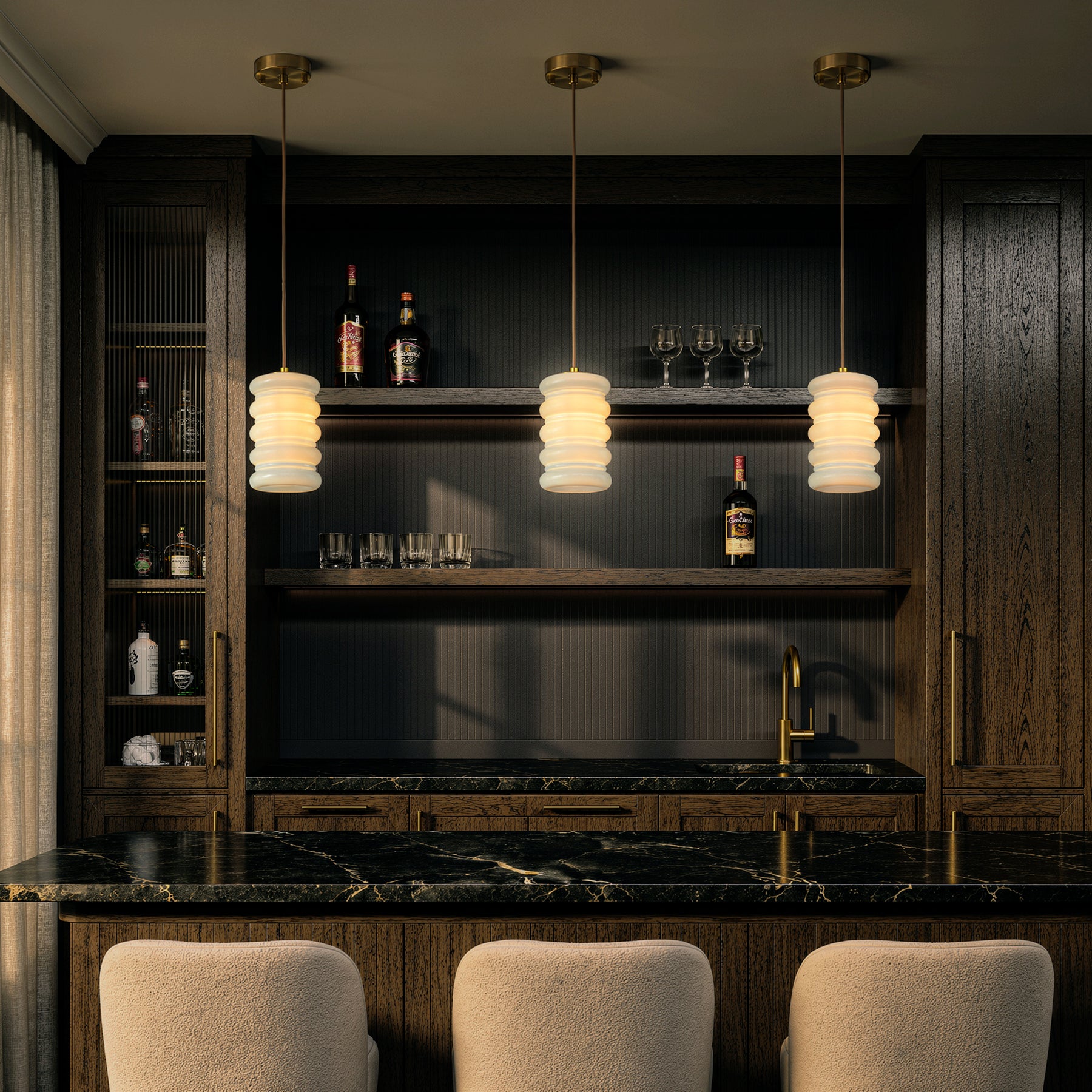 1-Light Modern Satin Brass Pendant Light for Kitchen Island Dining Room and Entryway with Stacked Opal Glass Shade