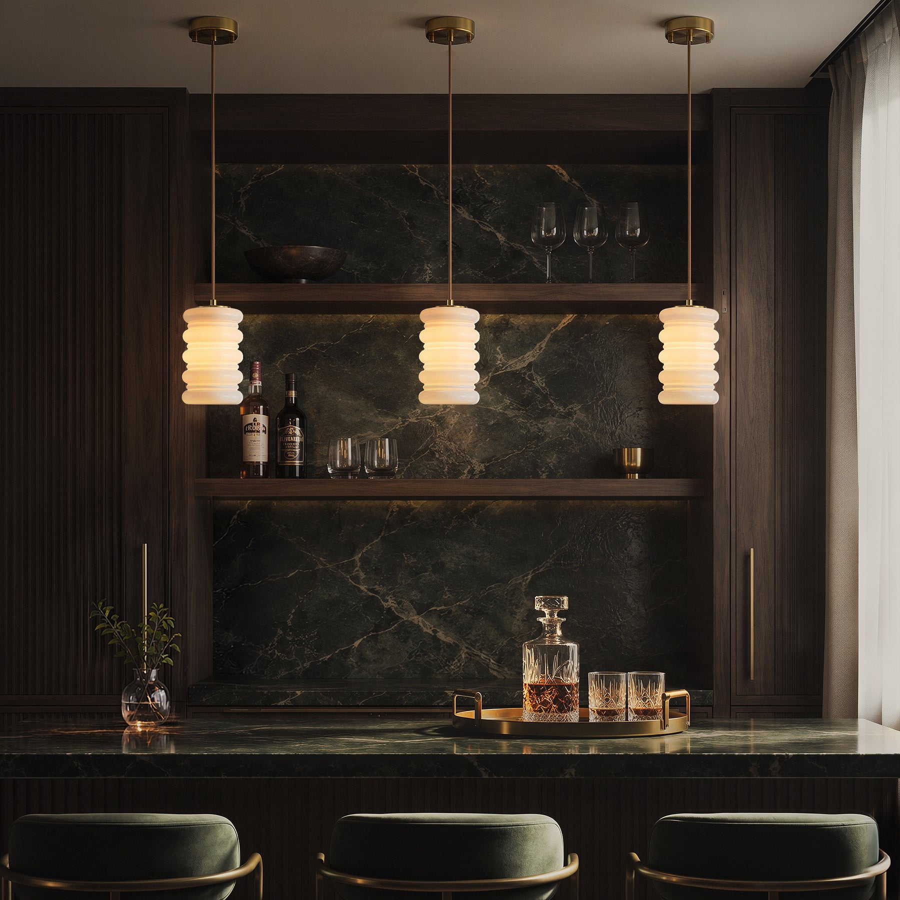 1-Light Modern Satin Brass Pendant Light for Kitchen Island Dining Room and Entryway with Stacked Opal Glass Shade