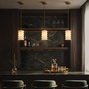 1-Light Modern Satin Brass Pendant Light for Kitchen Island Dining Room and Entryway with Stacked Opal Glass Shade