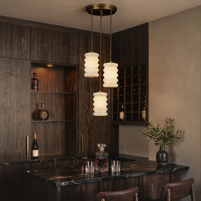 3-Light Cluster Pendant Light for Stairwell, Satin Brass Hanging Fixture with Stacked Opal Glass Shades, Modern Chandelier for Entryway, Small Foyer and High Ceilings