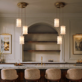 3-Light Cluster Pendant Light for Stairwell, Satin Brass Hanging Fixture with Stacked Opal Glass Shades, Modern Chandelier for Entryway, Small Foyer and High Ceilings