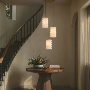 3-Light Cluster Pendant Light for Stairwell, Satin Brass Hanging Fixture with Stacked Opal Glass Shades, Modern Chandelier for Entryway, Small Foyer and High Ceilings