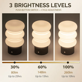 Opal Glass Cordless Rechargeable Table Lamp 3-Level Dimmable Flicker-Free LED Bedside Nightstand Lamp with Long-Lasting Battery for Bedroom