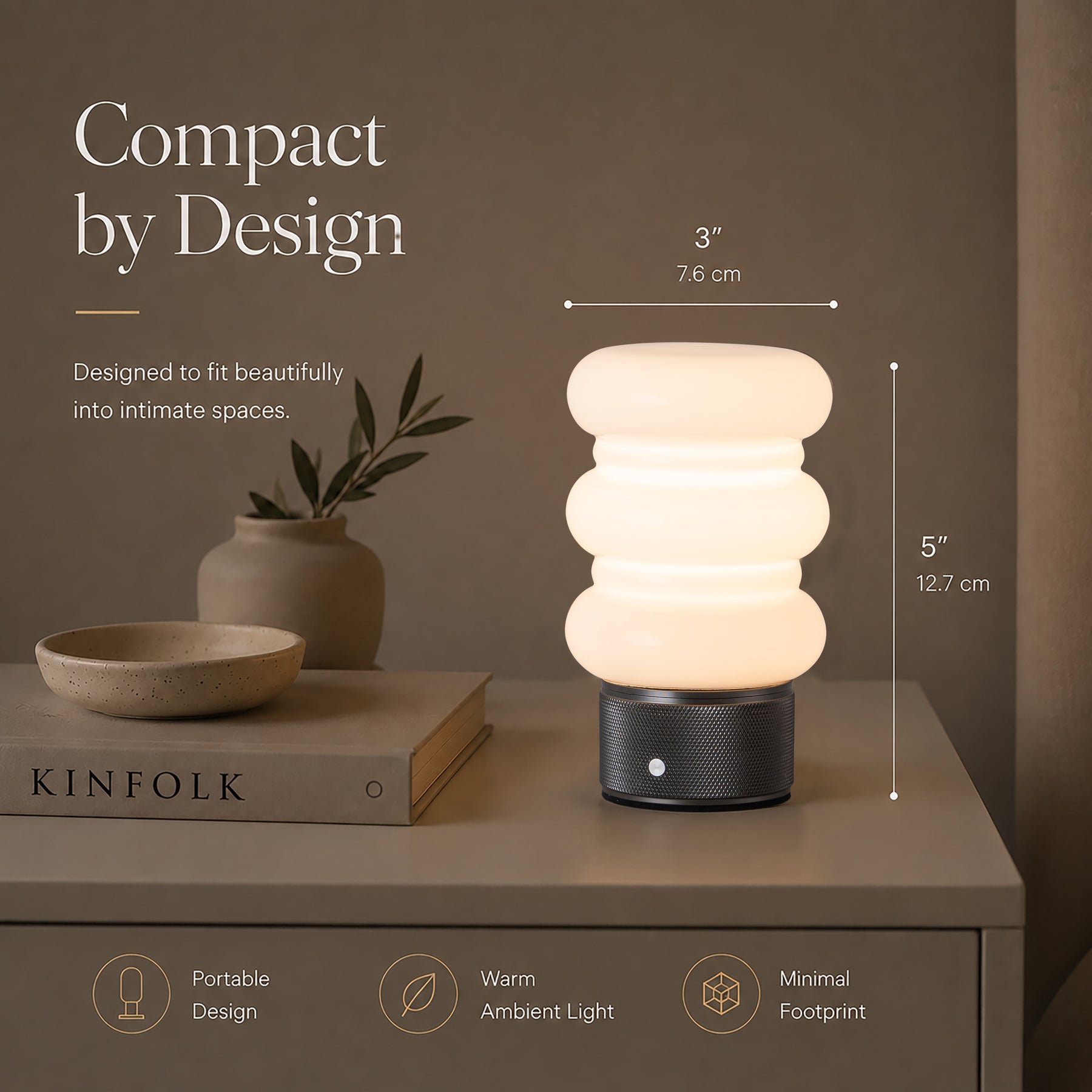 Opal Glass Cordless Rechargeable Table Lamp 3-Level Dimmable Flicker-Free LED Bedside Nightstand Lamp with Long-Lasting Battery for Bedroom