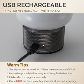 Opal Glass Cordless Rechargeable Table Lamp 3-Level Dimmable Flicker-Free LED Bedside Nightstand Lamp with Long-Lasting Battery for Bedroom