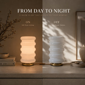 Modern Stacked Opal Glass Table Lamp with Warm Brass Finish, Sculptural Accent Lamp for Bedroom, Living Room, Bedside, Home Office and Reading Nook