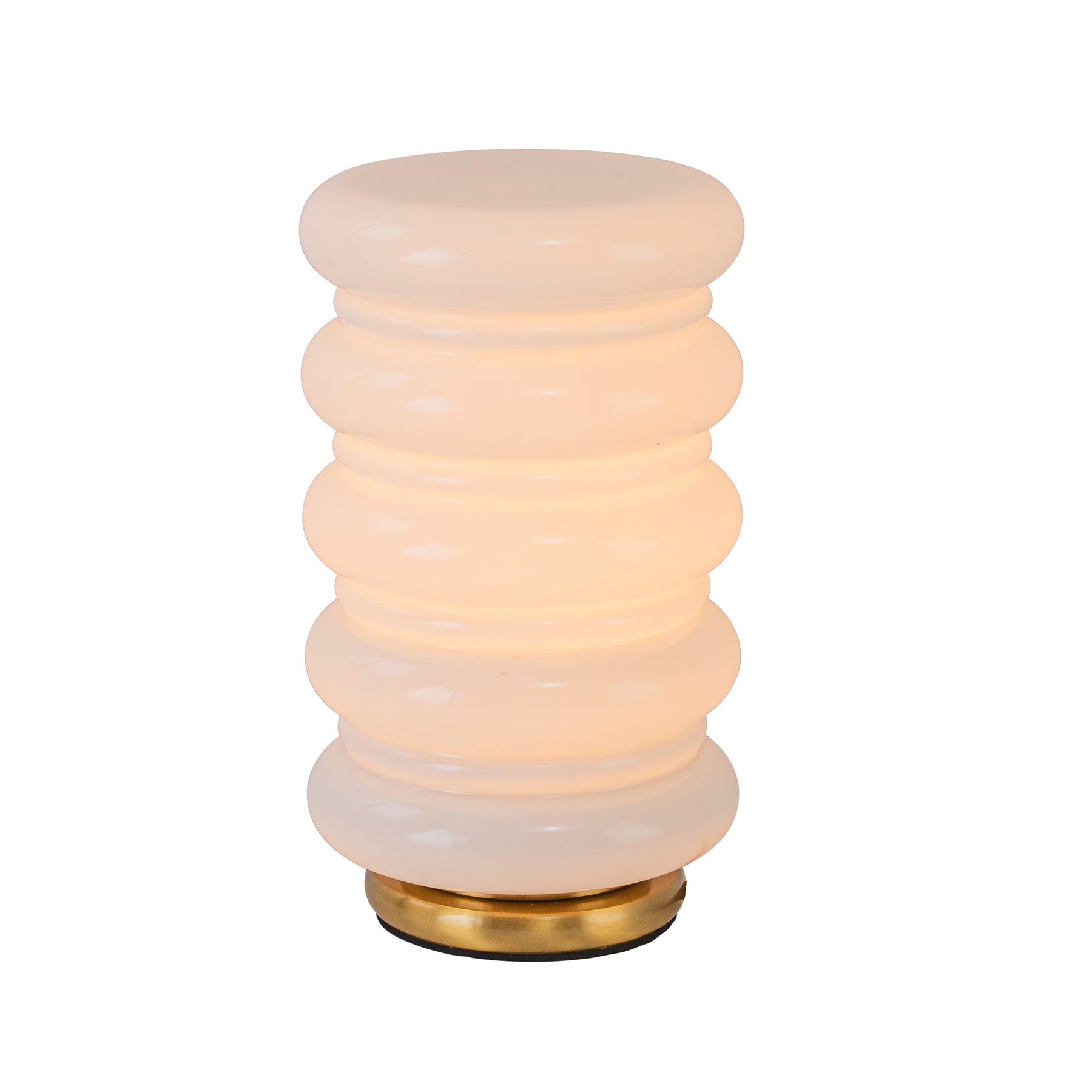 Modern Stacked Opal Glass Table Lamp with Warm Brass Finish, Sculptural Accent Lamp for Bedroom, Living Room, Bedside, Home Office and Reading Nook