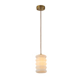 1-Light Modern Satin Brass Pendant Light for Kitchen Island Dining Room and Entryway with Stacked Opal Glass Shade