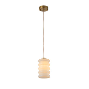 1-Light Modern Satin Brass Pendant Light for Kitchen Island Dining Room and Entryway with Stacked Opal Glass Shade