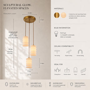 3-Light Cluster Pendant Light for Stairwell, Satin Brass Hanging Fixture with Stacked Opal Glass Shades, Modern Chandelier for Entryway, Small Foyer and High Ceilings