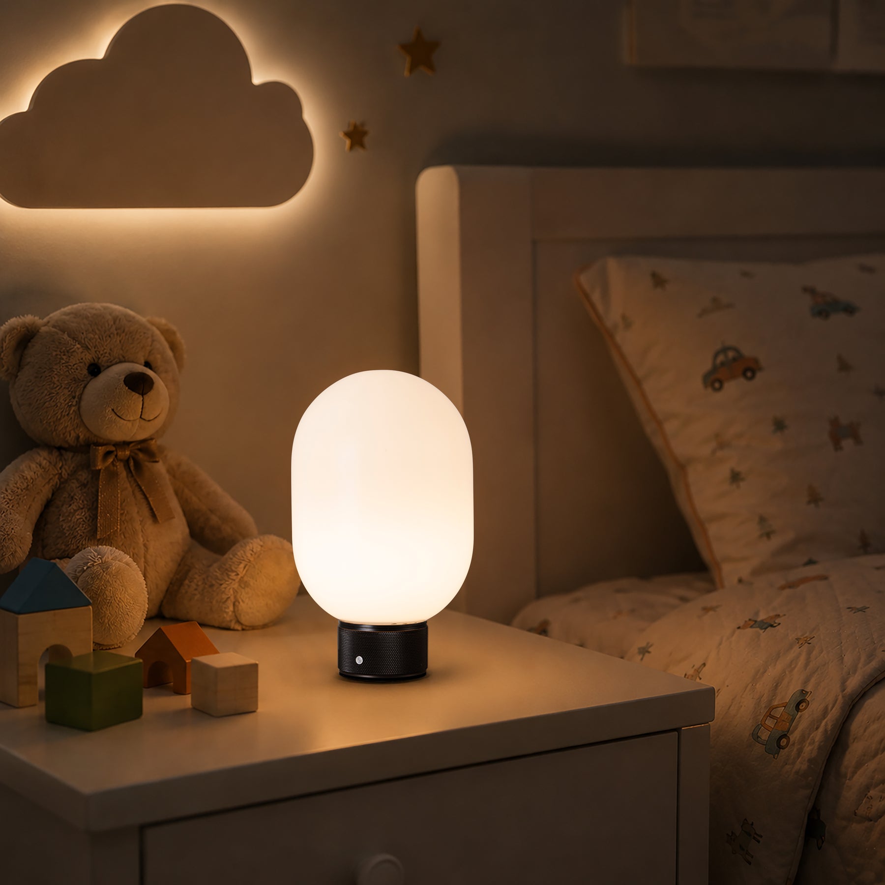 Modern Opal Glass Cordless Rechargeable Table Lamp Unique/Statement Dimmable LED Bedside Lamp For Cozy Bedroom