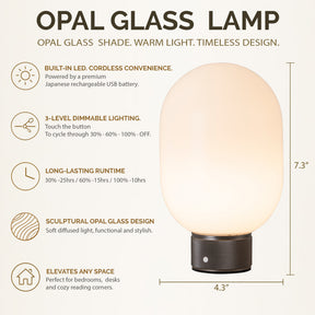 Modern Opal Glass Cordless Rechargeable Table Lamp Unique/Statement Dimmable LED Bedside Lamp For Cozy Bedroom