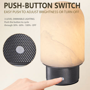 Natural Spanish Alabaster Cordless Rechargeable Dome Table Lamp with 3-Level Dimmable Flicker-Free LED and Long-Lasting Battery Bedside Lamp