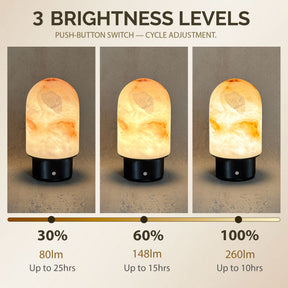 Natural Spanish Alabaster Cordless Rechargeable Dome Table Lamp with 3-Level Dimmable Flicker-Free LED and Long-Lasting Battery Bedside Lamp