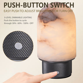 Natural Spanish Alabaster Cordless Rechargeable Dome Table Lamp with 3-Level Dimmable Flicker-Free LED and Long-Lasting Battery Bedside Lamp