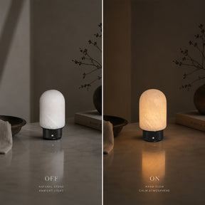 Natural Spanish Alabaster Cordless Rechargeable Dome Table Lamp with 3-Level Dimmable Flicker-Free LED and Long-Lasting Battery Bedside Lamp