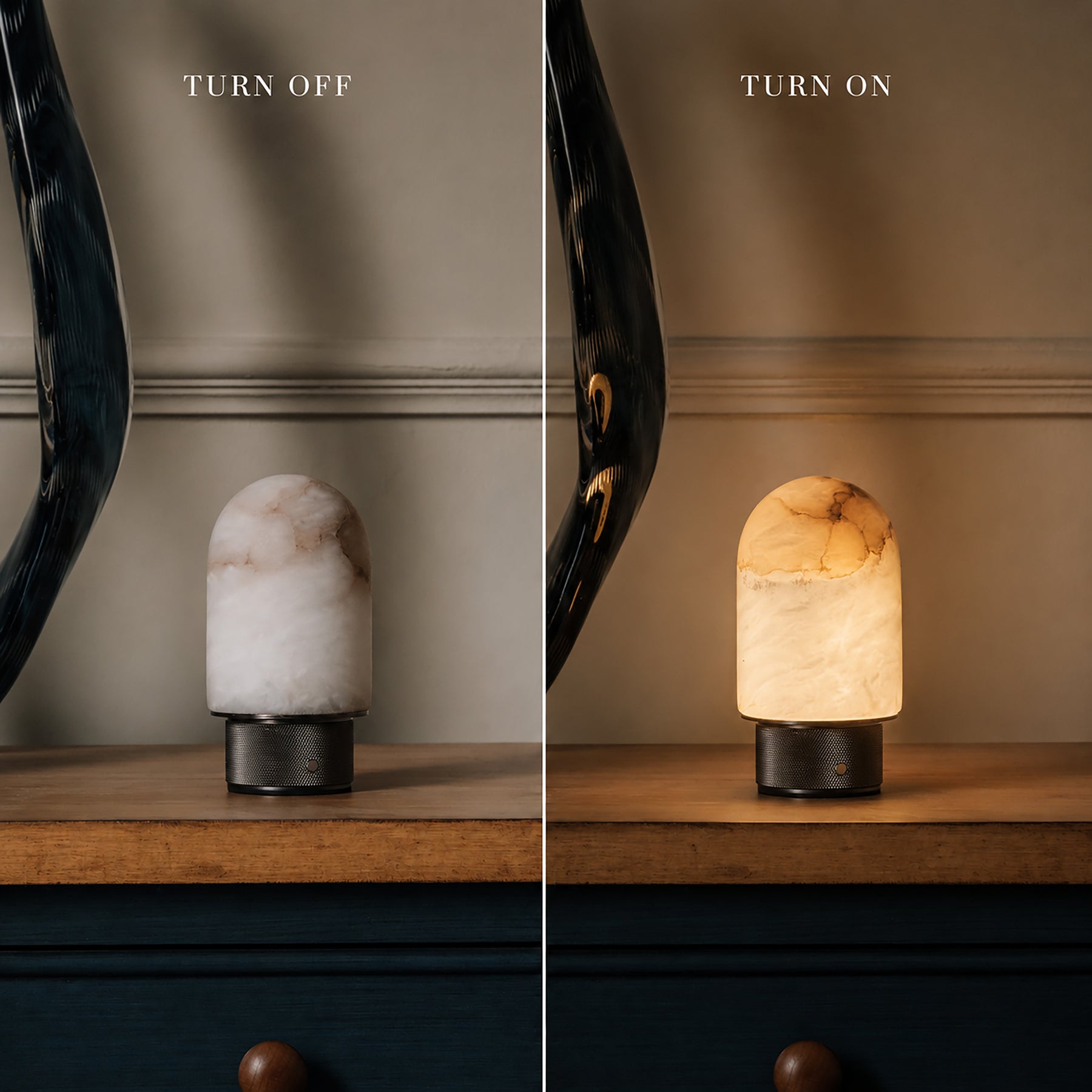 Natural Spanish Alabaster Cordless Rechargeable Dome Table Lamp with 3-Level Dimmable Flicker-Free LED and Long-Lasting Battery Bedside Lamp