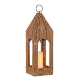 H17 Inch Natural Rattan Solar Lantern with LED Flameless Candle Handwoven Wicker Decorative Lantern for Tabletop Patio Porch Farmhouse Indoor Outdoor Decor