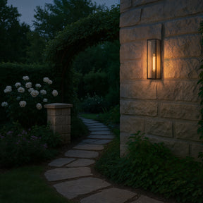 H18" 1-Light Modern Minimalist Black Outdoor Wall Lantern with Clear Glass Dusk to Dawn Outdoor Exterior Wall Light Open Bottom Wall Sconce for Porch Garage Entryway