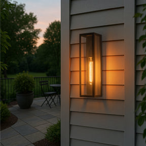 H18" 1-Light Modern Minimalist Black Outdoor Wall Lantern with Clear Glass Dusk to Dawn Outdoor Exterior Wall Light Open Bottom Wall Sconce for Porch Garage Entryway