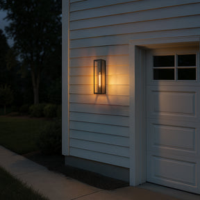 H18" 1-Light Modern Minimalist Black Outdoor Wall Lantern with Clear Glass Dusk to Dawn Outdoor Exterior Wall Light Open Bottom Wall Sconce for Porch Garage Entryway