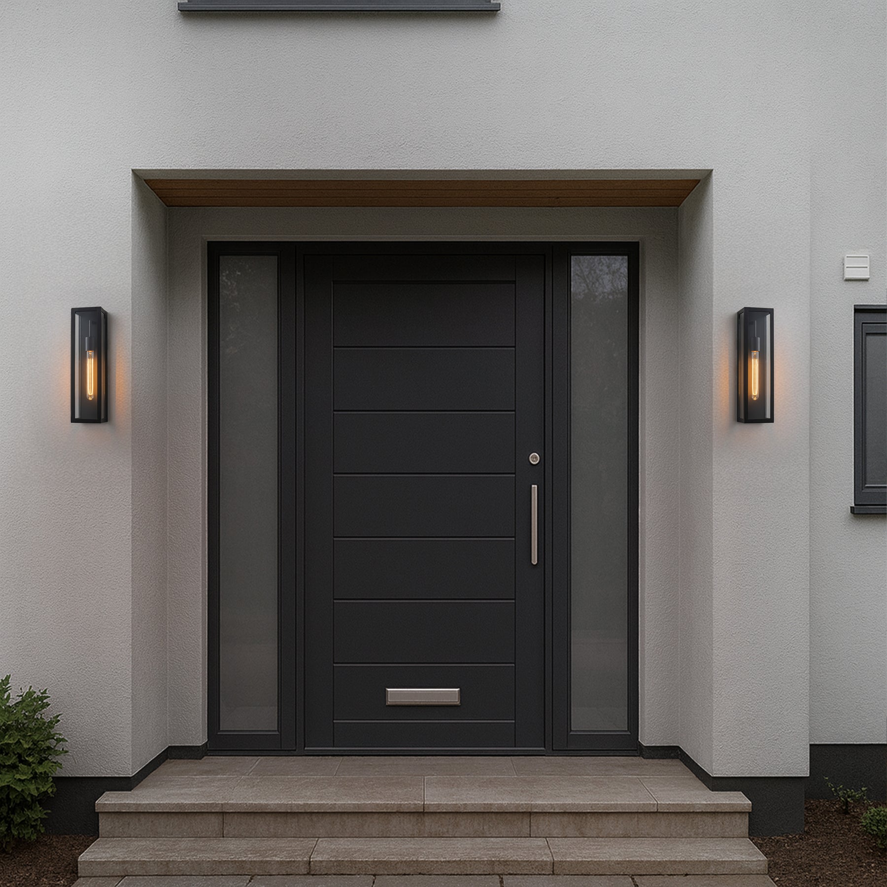 H18" 1-Light Modern Minimalist Black Outdoor Wall Lantern with Clear Glass Dusk to Dawn Outdoor Exterior Wall Light Open Bottom Wall Sconce for Porch Garage Entryway