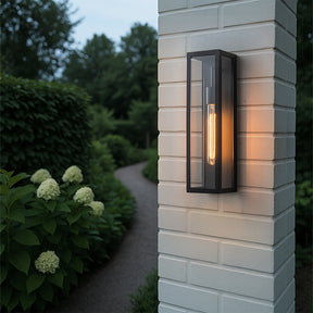 H18" 1-Light Modern Minimalist Black Outdoor Wall Lantern with Clear Glass Dusk to Dawn Outdoor Exterior Wall Light Open Bottom Wall Sconce for Porch Garage Entryway