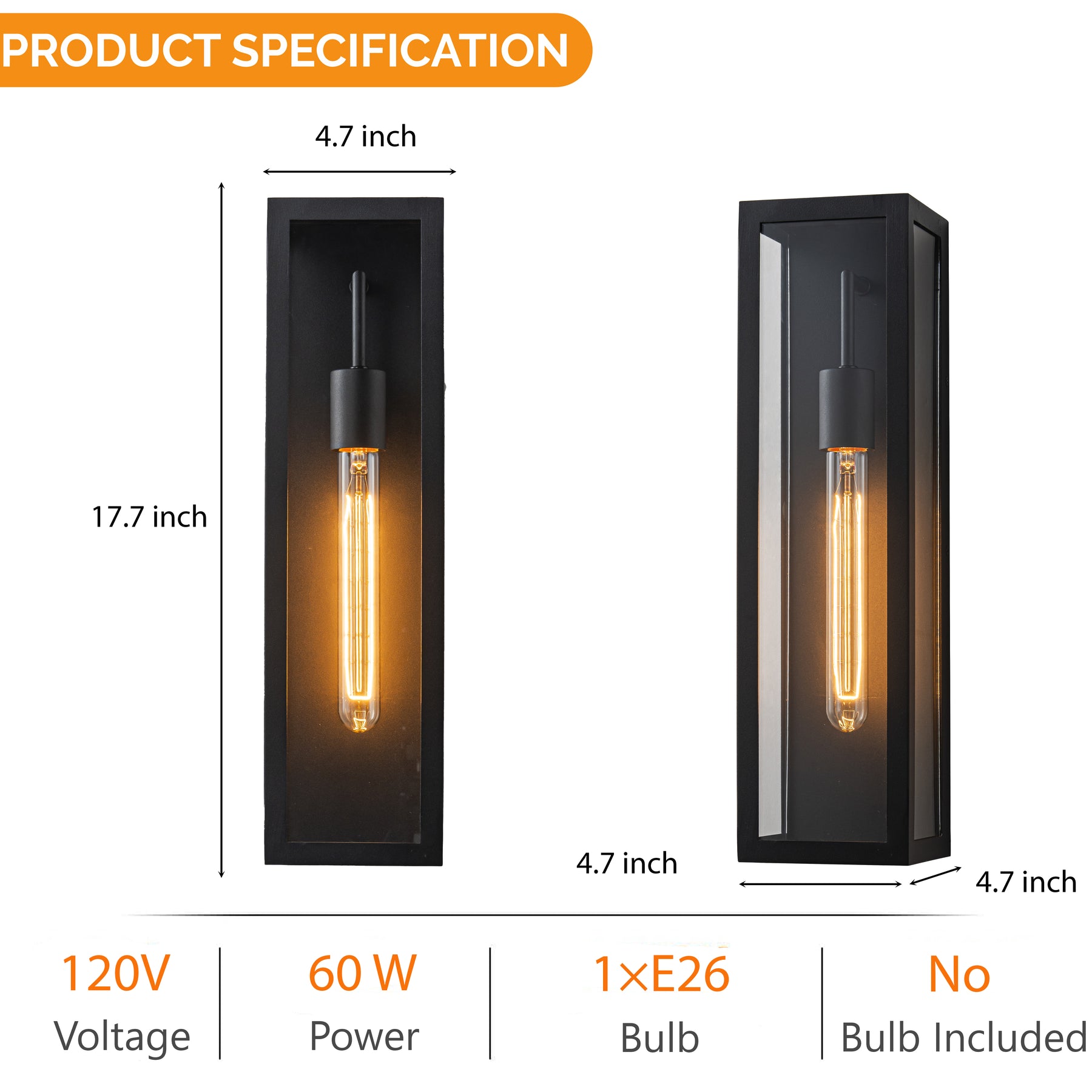 H18" 1-Light Modern Minimalist Black Outdoor Wall Lantern with Clear Glass Dusk to Dawn Outdoor Exterior Wall Light Open Bottom Wall Sconce for Porch Garage Entryway