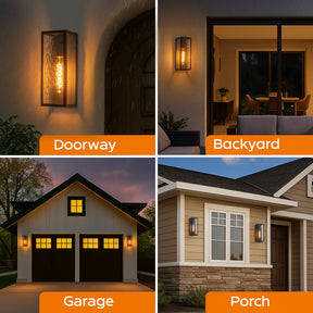 H13" 1-Light Modern Black Outdoor Wall Sconce with Water Ripple Glass and Dusk to Dawn Sensor Open Bottom Exterior Waterproof Porch Light Fixture for Garage Patio