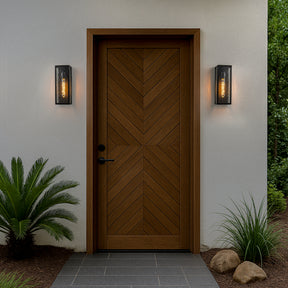 H13" 1-Light Modern Black Outdoor Wall Sconce with Water Ripple Glass and Dusk to Dawn Sensor Open Bottom Exterior Waterproof Porch Light Fixture for Garage Patio