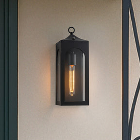 H16" 1-Light Unique/Statement Dusk to Dawn Outdoor Wall Light with Clear Glass Farmhouse Black Exterior Wall Sconce with Open Bottom Waterproof Porch Light Fixture for Garage