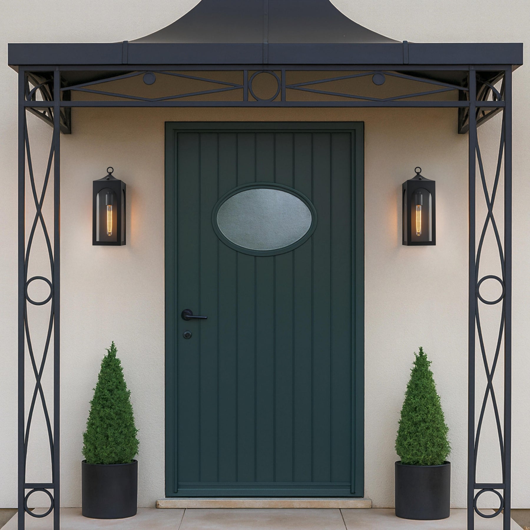 H16" 1-Light Unique/Statement Dusk to Dawn Outdoor Wall Light with Clear Glass Farmhouse Black Exterior Wall Sconce with Open Bottom Waterproof Porch Light Fixture for Garage