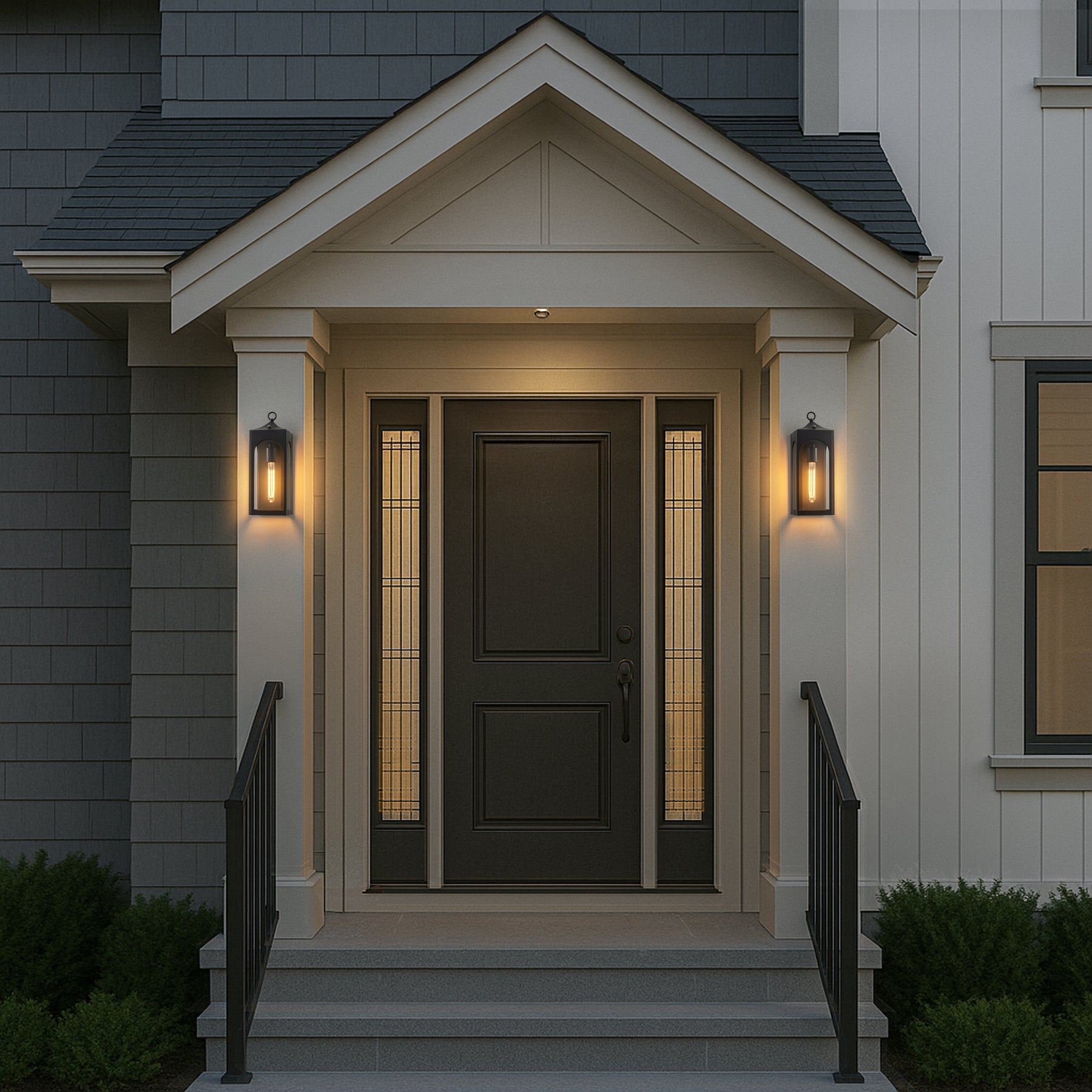 H16" 1-Light Unique/Statement Dusk to Dawn Outdoor Wall Light with Clear Glass Farmhouse Black Exterior Wall Sconce with Open Bottom Waterproof Porch Light Fixture for Garage
