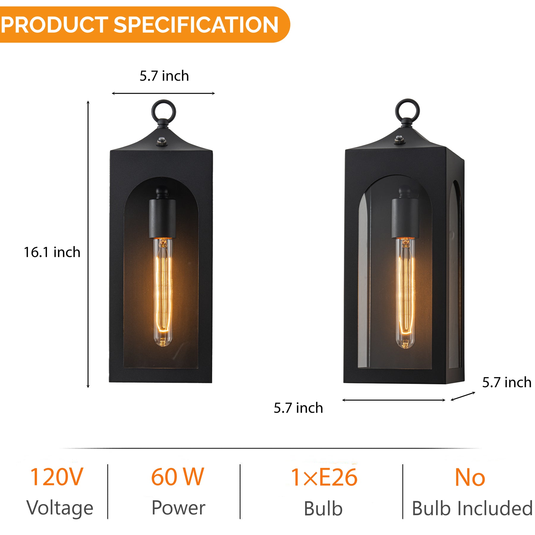 H16" 1-Light Unique/Statement Dusk to Dawn Outdoor Wall Light with Clear Glass Farmhouse Black Exterior Wall Sconce with Open Bottom Waterproof Porch Light Fixture for Garage