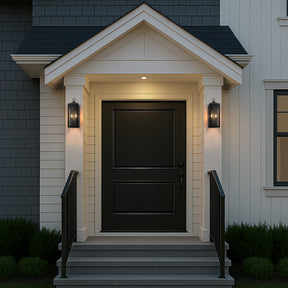 H20" 2-Lights Large Dusk to Dawn Outdoor Wall Lantern Unique/Statement Black Exterior Wall Sconce with Dual Candle Lights and Roof Top Design for Entryway Garage