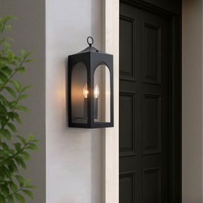 H20" 2-Lights Large Dusk to Dawn Outdoor Wall Lantern Unique/Statement Black Exterior Wall Sconce with Dual Candle Lights and Roof Top Design for Entryway Garage